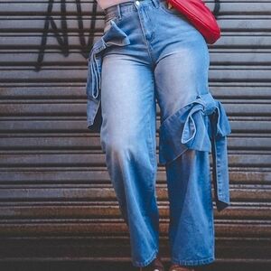 Women's Blue Jeans with Bow Detail large